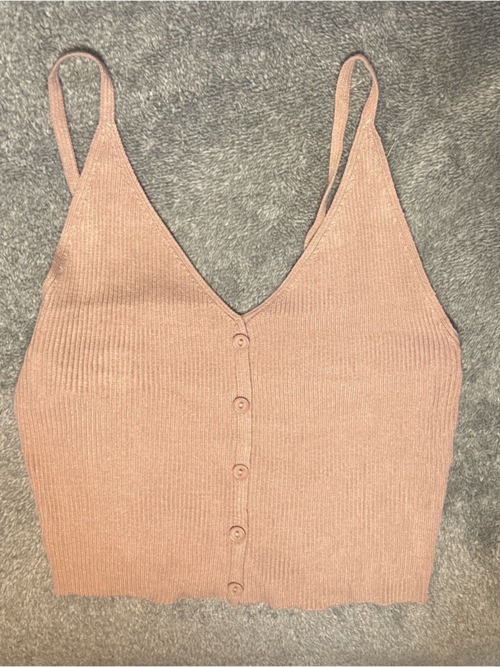iris Ribbed Button-Front V-Neck Crop Camisole - Blush Pink